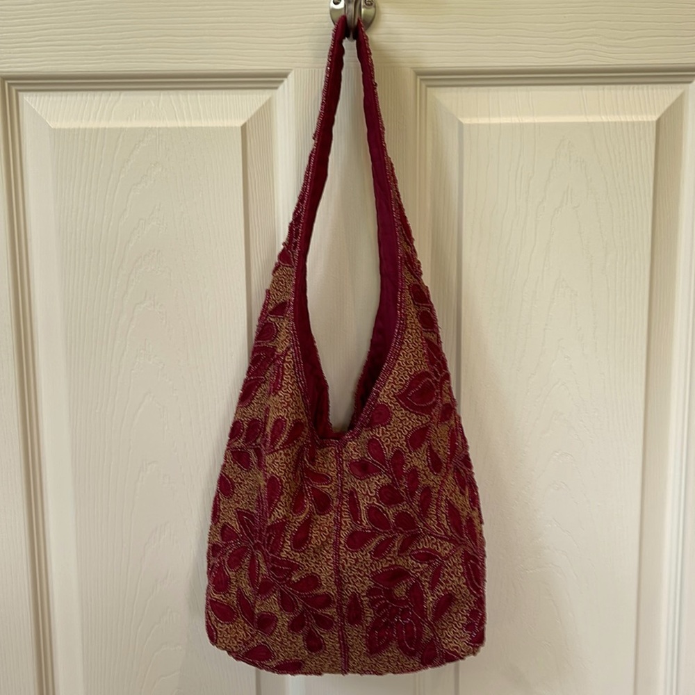 VINTAGE Gold and Red Beaded Hobo Bag - Picture 2 of 6